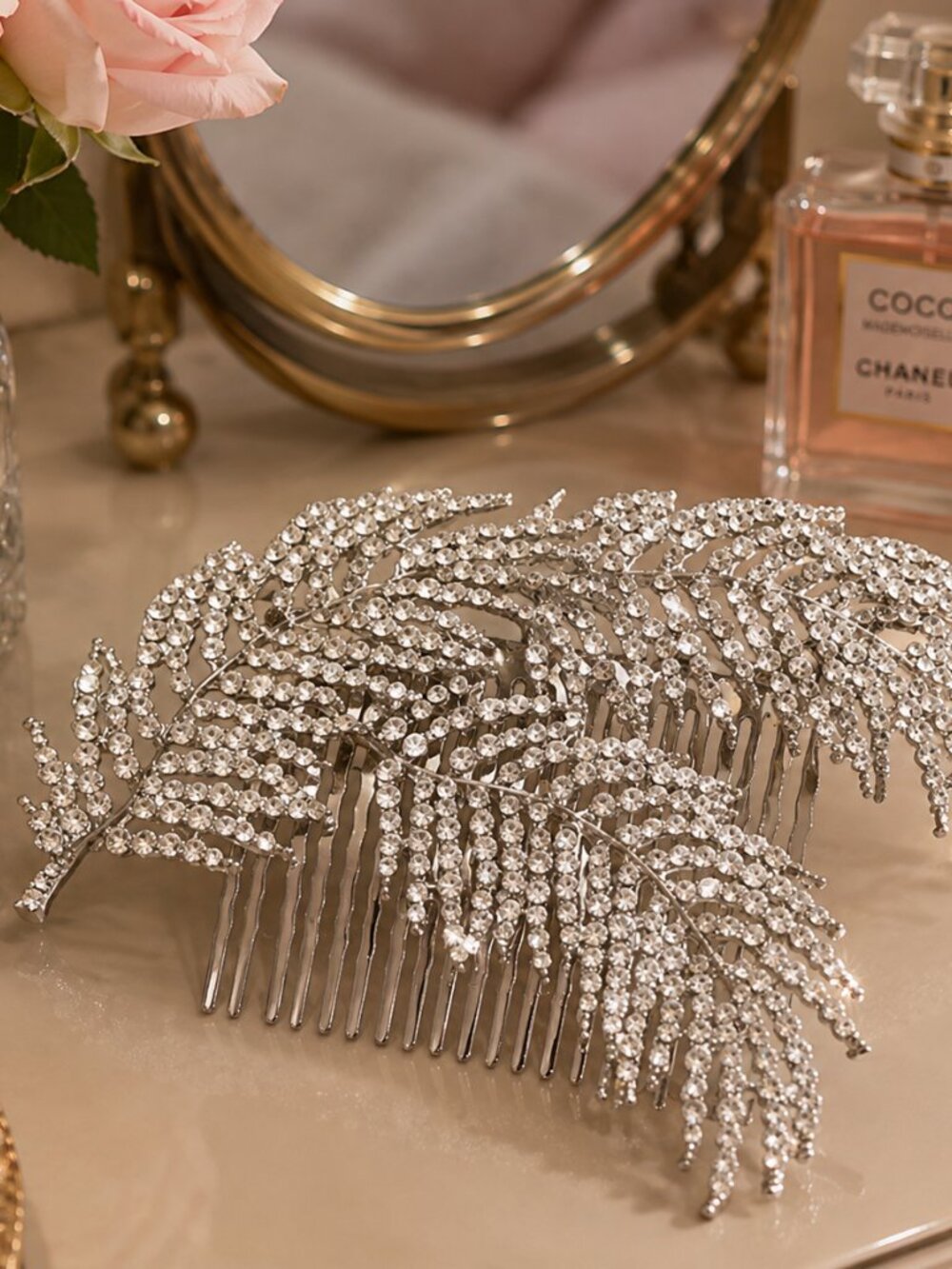 Rose Gold Rhinestone Tiara Crown for Women Wedding Bridal
